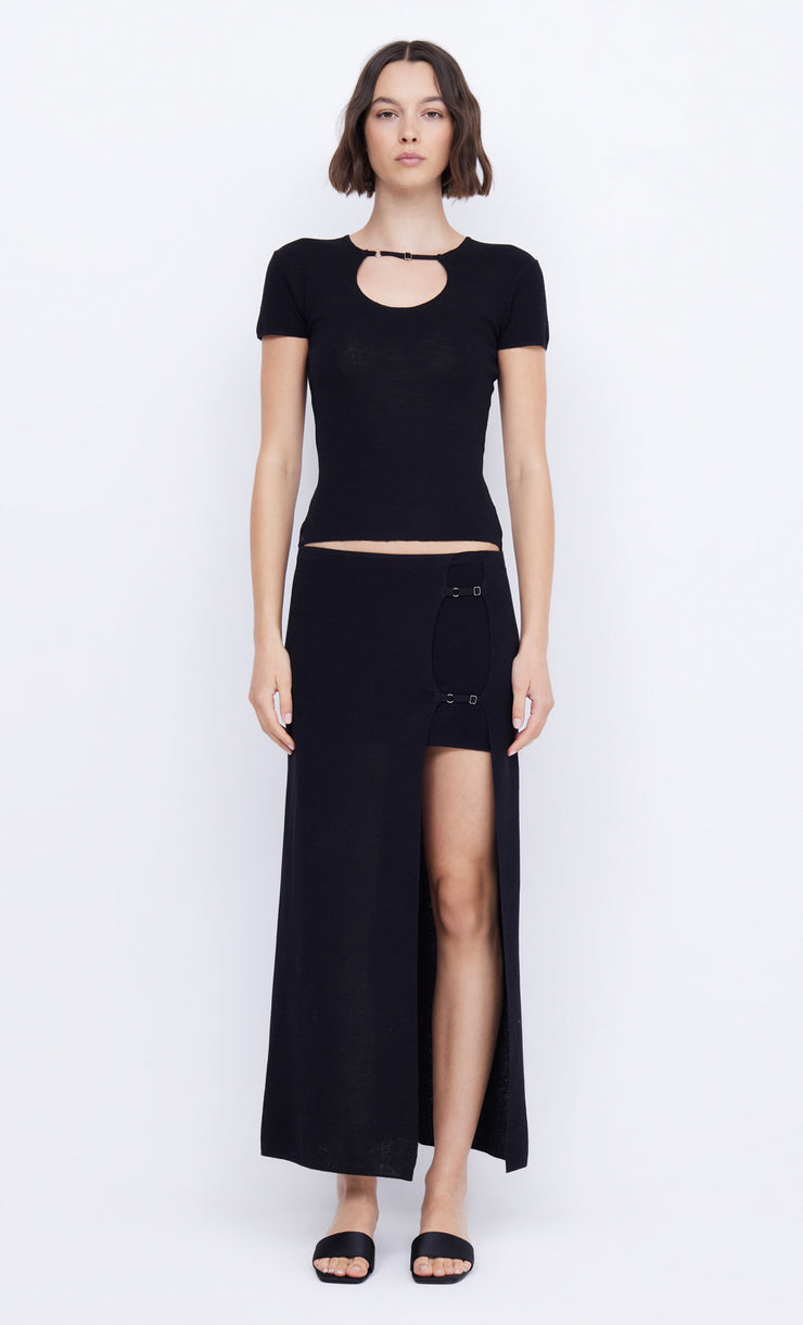CASPIAN KNIT MAXI SKIRT - BLACK