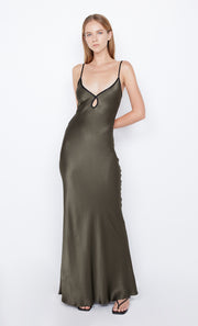 Cedar City Keyhole Backless Maxi Dress Prom in Dark Willow Green by Bec + Bridge