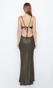 Cedar City Keyhole Backless Maxi Dress Prom in Dark Willow Green by Bec + Bridge