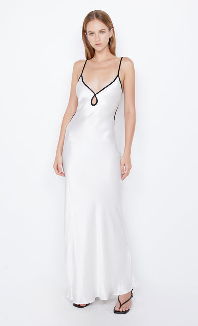 Cedar City Backless Keyhole Dress in White with Black by Bec + Bridge