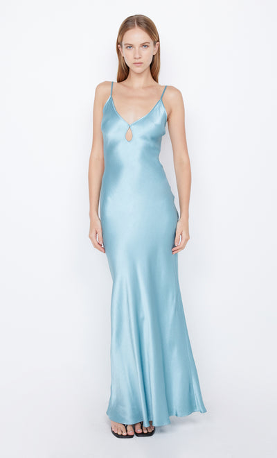 Cedar City Backless Maxi Formal Bridesmaid Dress in Sea Spray Blue by Bec + Bridge