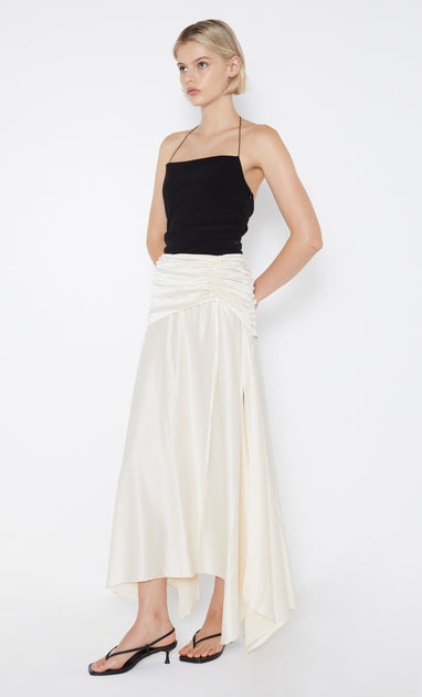 CHANTILLY SILK RUCHED SKIRT - IVORY