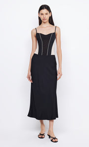 DEX CORSET MIDI DRESS - BLACK/NUDE