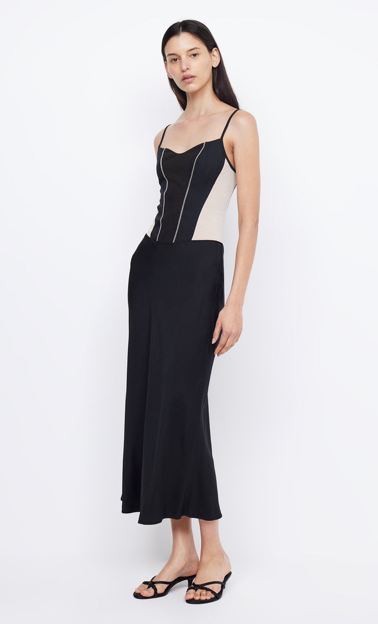DEX CORSET MIDI DRESS - BLACK/NUDE
