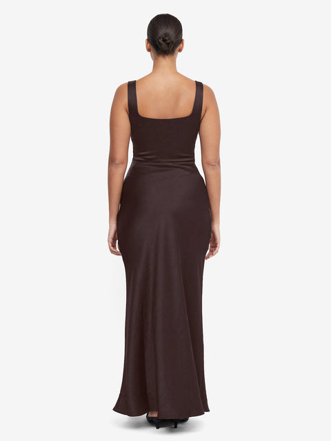 THE DREAMER SQUARE NECK DRESS - DARK CHOCOLATE