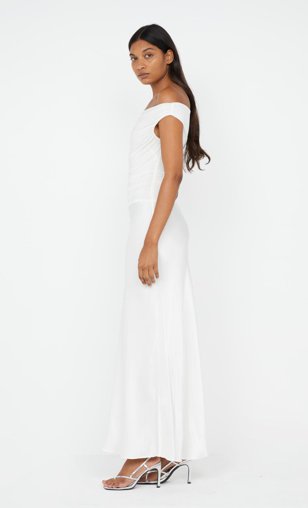 white off the shoulder maxi dress