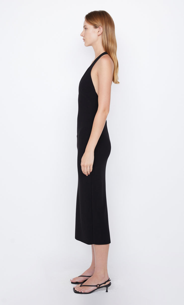 Elvie Halter Midi Dress in Black With Cutout by Bec + Bridge