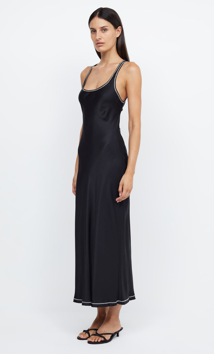 EMERY BACKLESS MIDI DRESS - BLACK/IVORY