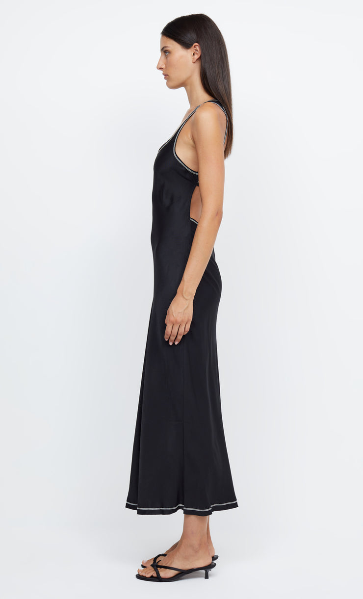 EMERY BACKLESS MIDI DRESS - BLACK/IVORY