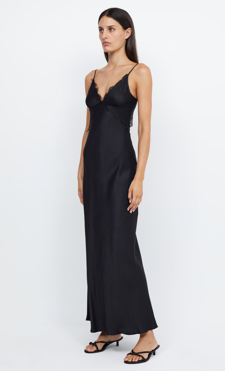 Emery Lace Maxi Dress with Cut Out Back in Black by Bec + Bridge