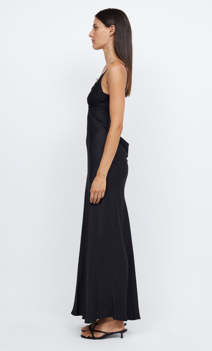 Emery Lace Maxi Dress with Cut Out Back in Black by Bec + Bridge