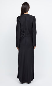 EMERY LONG SLEEVE TIE MAXI DRESS - BLACK