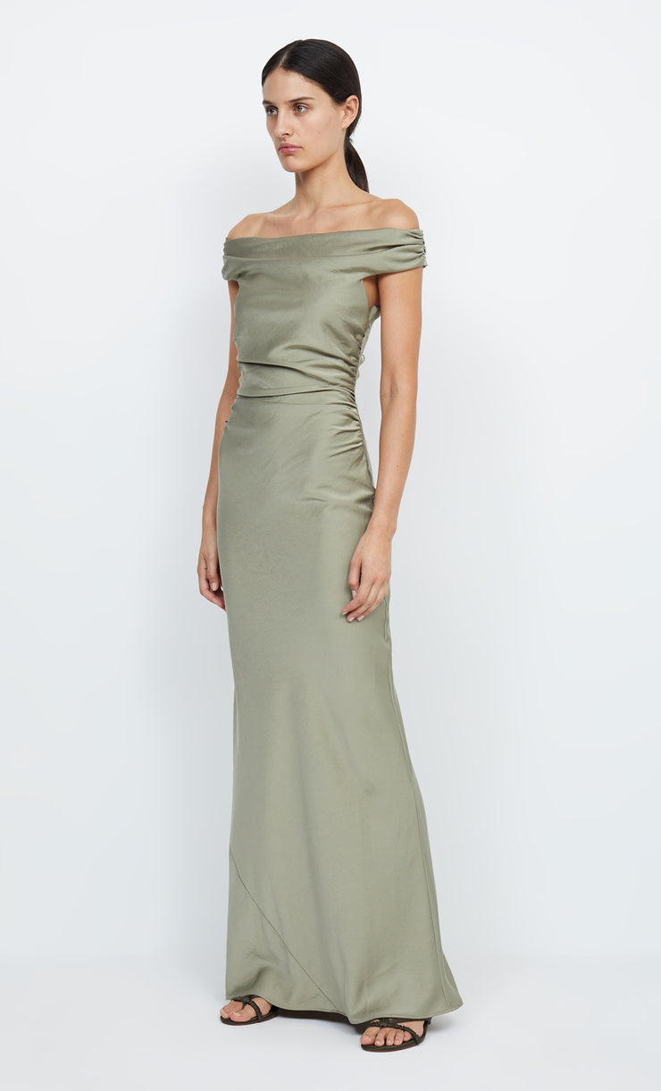 Eternity Off Shoulder Bridesmaid Prom Dress in Sage Green by Bec + Bridge