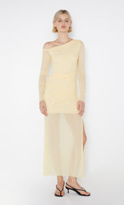 Butter Yellow mesh Fae Asym Long Sleeve Dress by Bec + Bridge