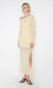 Butter Yellow mesh Fae Asym Long Sleeve Dress by Bec + Bridge