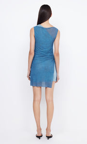 HAYDEN ASYMMETRIC MINI DRESS - SPLICED DENIM