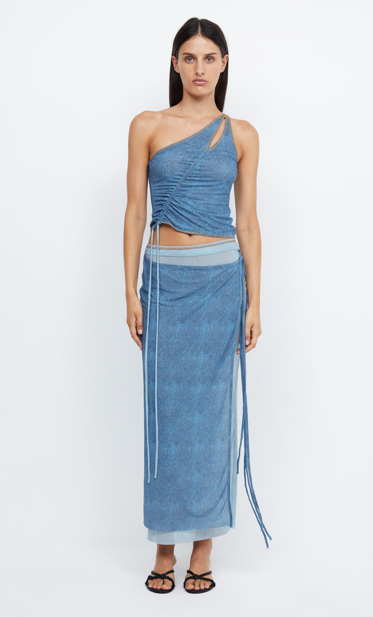 HAYDEN WRAP SKIRT - SPLICED DENIM