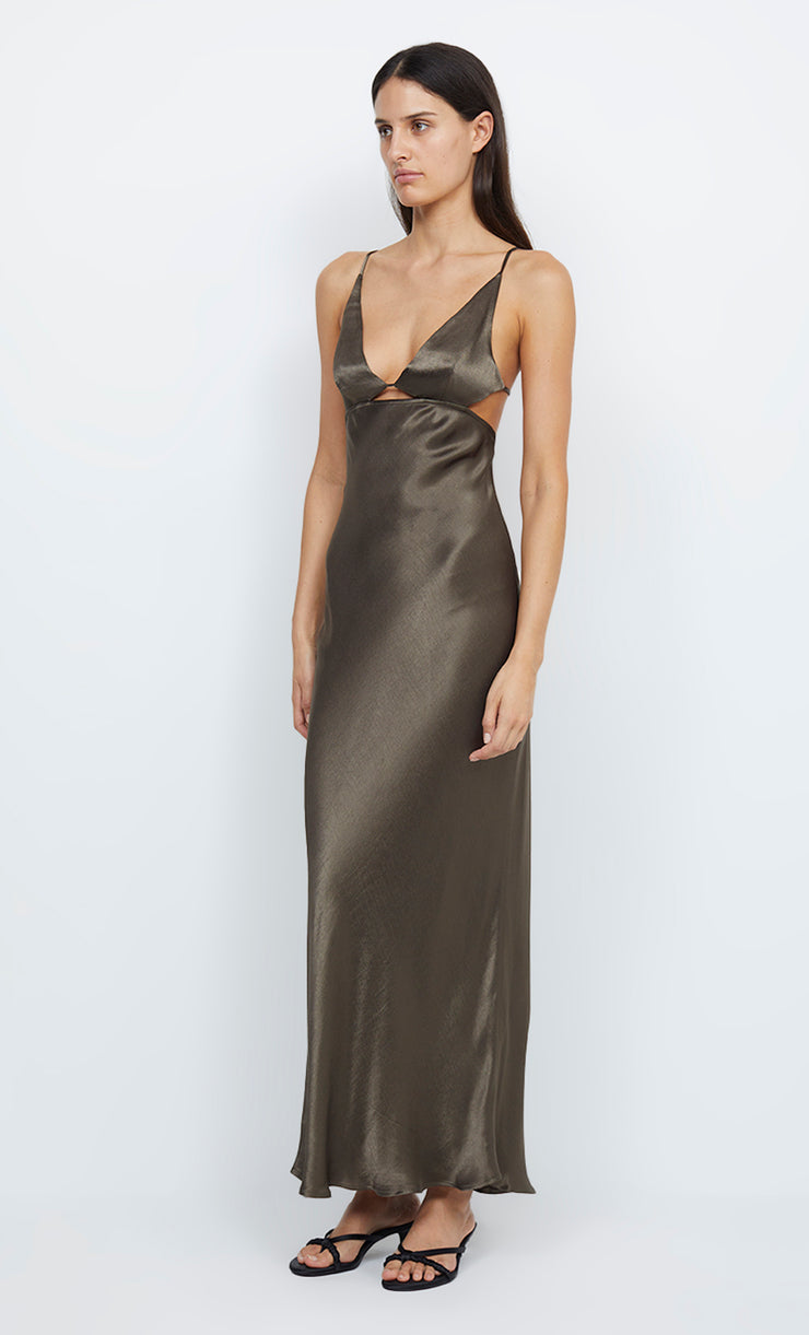 INDI STRAPPY MAXI DRESS - MIDNIGHT OLIVE