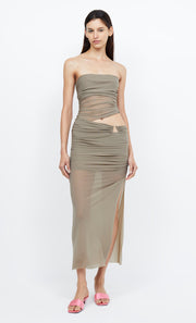 IONA STRAPLESS DRESS - TAUPE