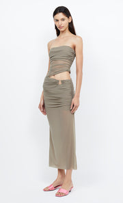 IONA STRAPLESS DRESS - TAUPE