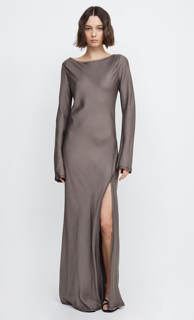 KAI LONG SLEEVE SPLIT MAXI DRESS - PEWTER