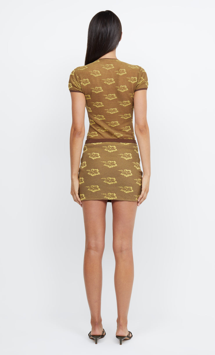 KEONI KNIT MINI SKIRT - CARAMEL HIBISCUS