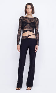 Laure Asym Cutout Pant in Black with Lace by Bec + Bridge