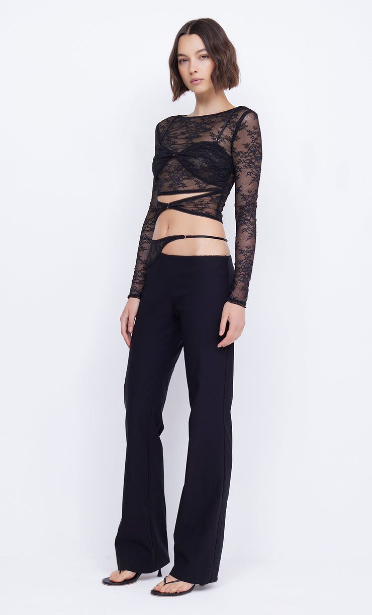 Laure Asym Cutout Pant in Black with Lace by Bec + Bridge