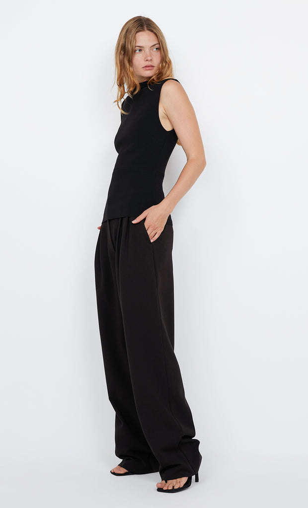 LEORA PEPLUM TOP - BLACK