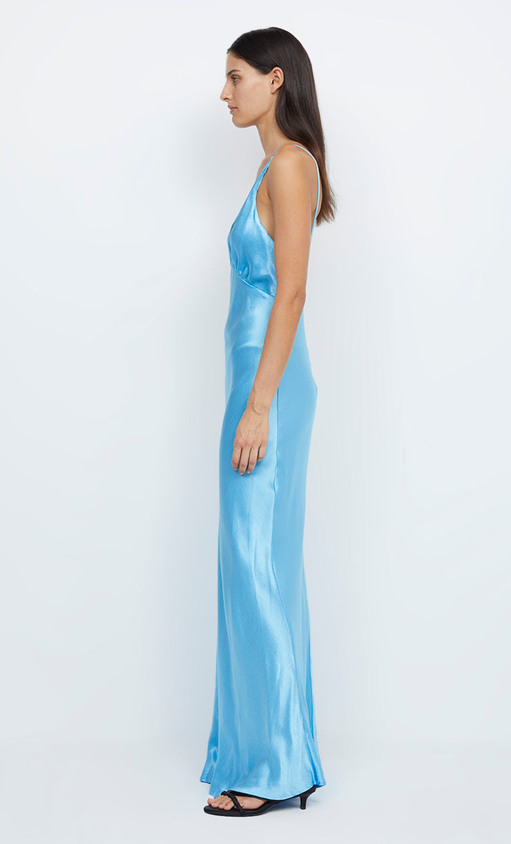 Lorelai V Neck Maxi Prom Dress in Topaz Blue by Bec + Bridge