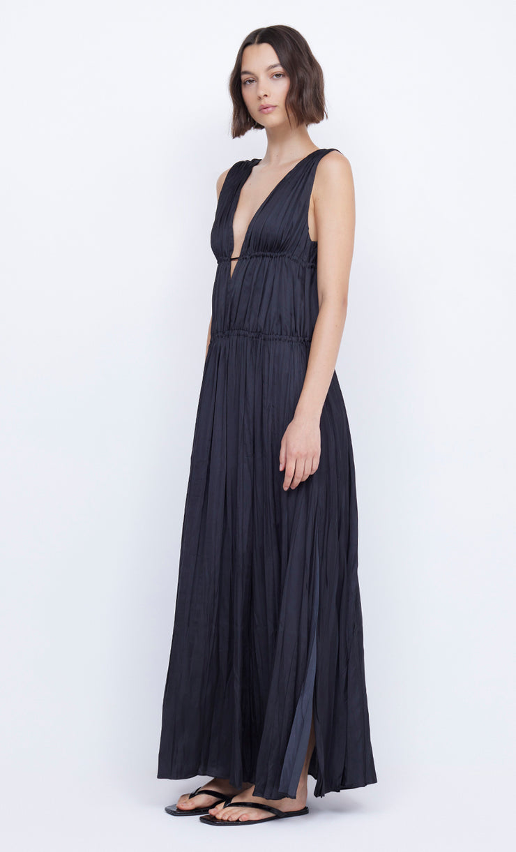 Louann Gathered Maxi Dress with V Neckline in Black by Bec + Bridge