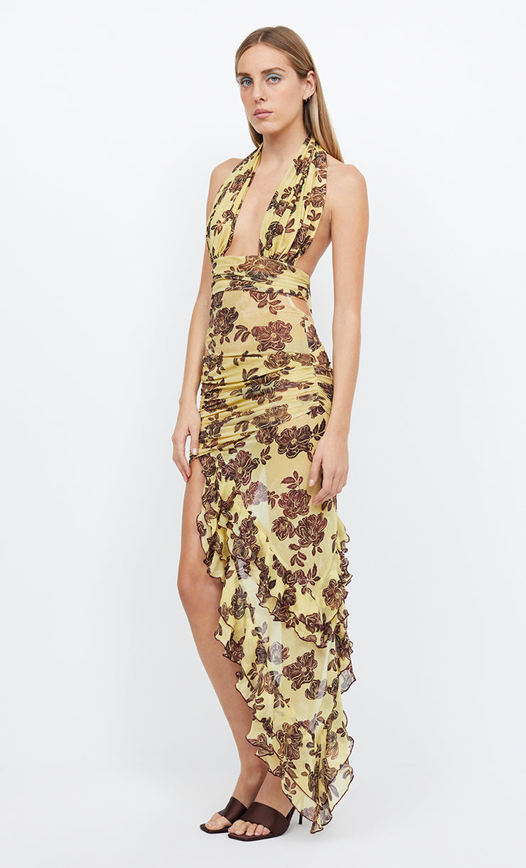 MALIBU BAY HALTER DRESS - CITRUS PLUM FLORAL