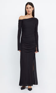 MONETTE ASYM LONG SLEEVE MAXI DRESS - BLACK