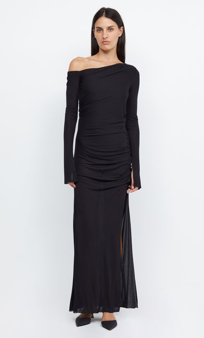 MONETTE ASYM LONG SLEEVE MAXI DRESS - BLACK