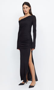 MONETTE ASYM LONG SLEEVE MAXI DRESS - BLACK