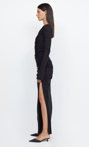 MONETTE ASYM LONG SLEEVE MAXI DRESS - BLACK