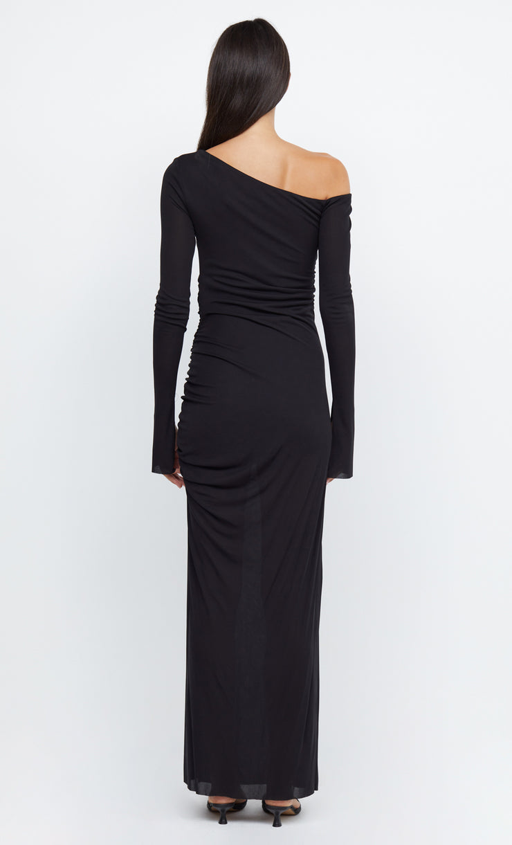 MONETTE ASYM LONG SLEEVE MAXI DRESS - BLACK