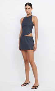 PINE CUT OUT MINI DRESS - CHARCOAL PINSTRIPE