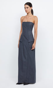 PINE STRAPLESS MAXI DRESS - CHARCOAL PINSTRIPE