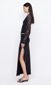 RIA SPLIT MIDI SKIRT - BLACK