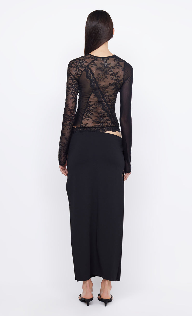 RIA SPLIT MIDI SKIRT - BLACK