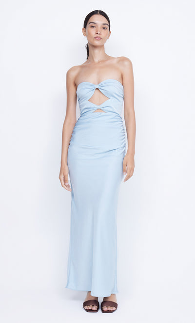 Rochelle Twist Strapless Formal Prom Dress in Dolphin Blue by Bec + Bridge