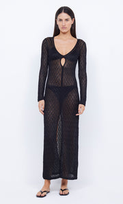 SAMMY KEY KNIT LONG SLEEVE MAXI  - BLACK