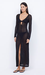 SAMMY KEY KNIT LONG SLEEVE MAXI  - BLACK