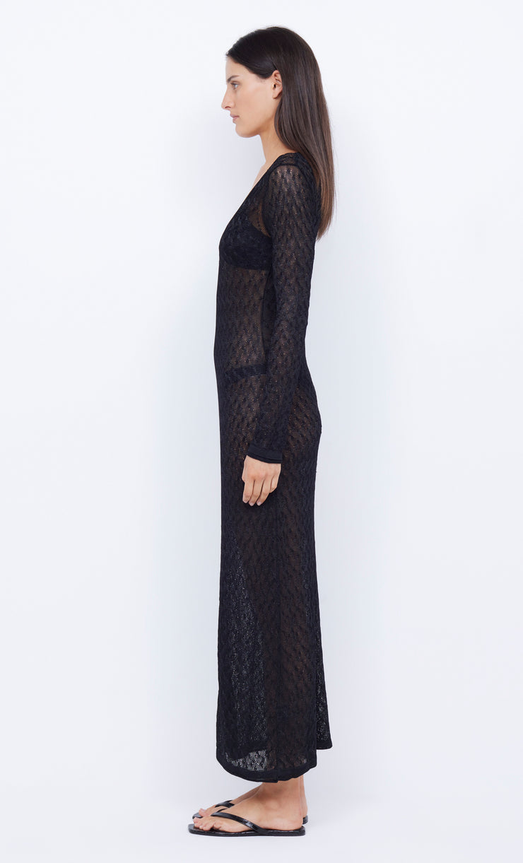 SAMMY KEY KNIT LONG SLEEVE MAXI  - BLACK