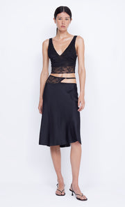 Santal Asym Midi Skirt with Lace Detail in Black by Bec + bridge