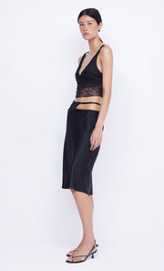 Santal Asym Midi Skirt with Lace Detail in Black by Bec + bridge