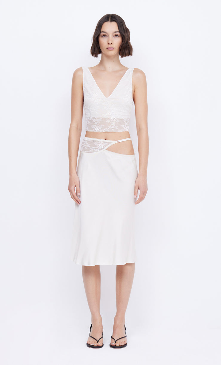 Santal Cropped Lace Detail Top in Ivory White by Bec + Bridge