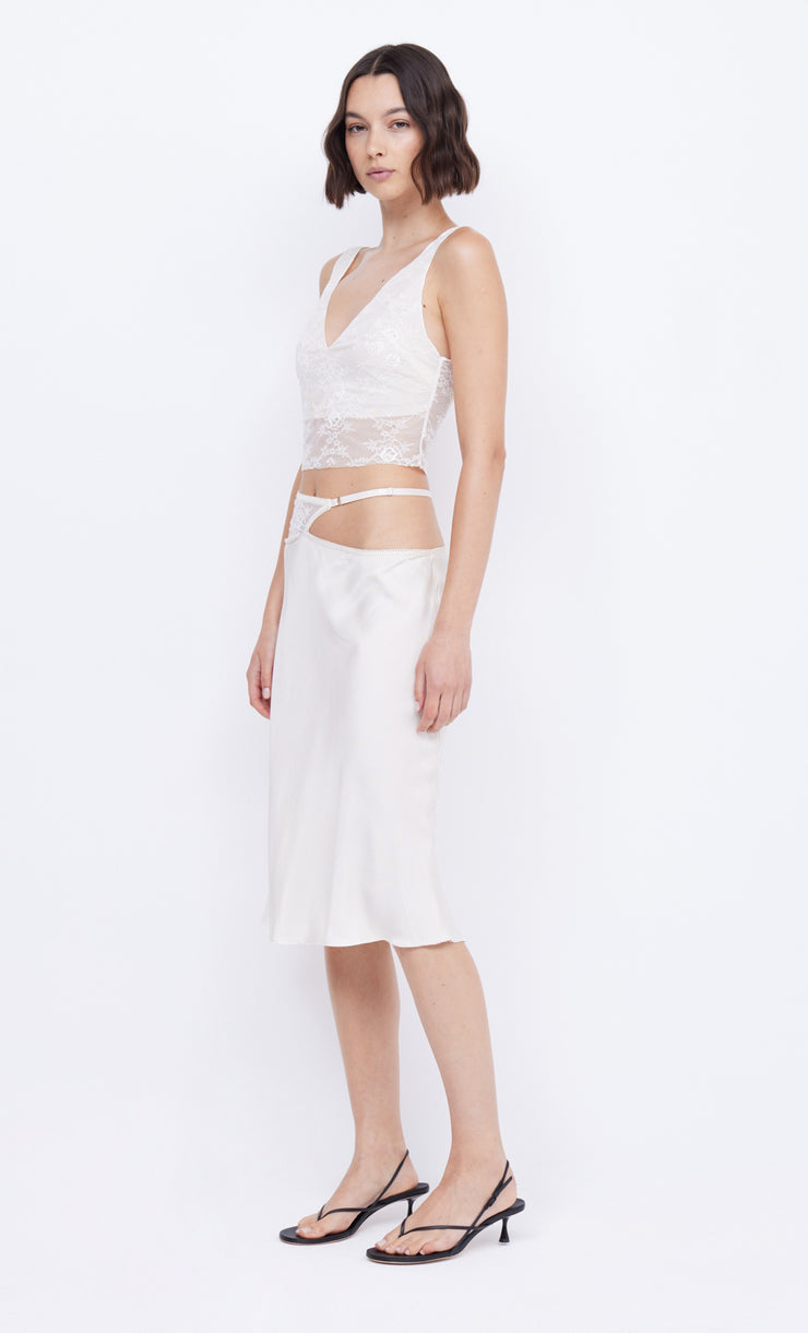 Santal Cropped Lace Detail Top in Ivory White by Bec + Bridge