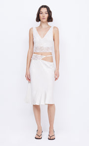 Santal Cutout Midi Lace Skirt in White Ivory by Bec + Bridge